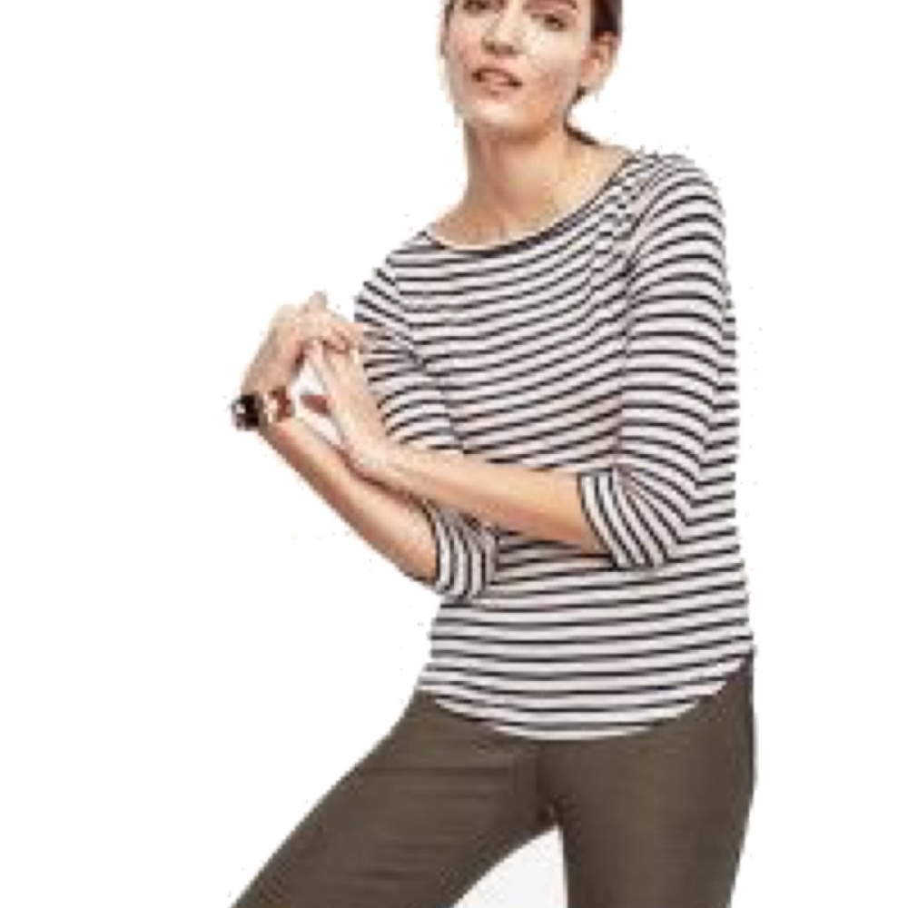Navy and White Striped 3/4 Sleeve Tee - Ann Taylor